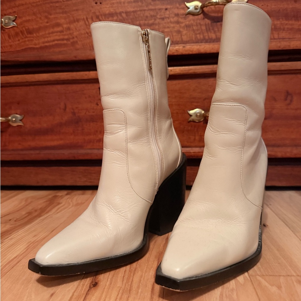 Larroude James White Leather Heeled Boots | 7.5
